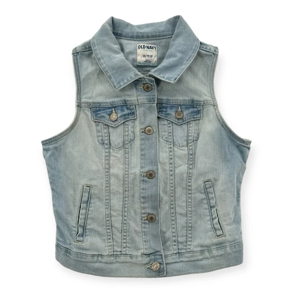Old Navy Denim‎ Jacket Womens XS Vest  Lightweight Sleeveless Blue Jeans Y2K